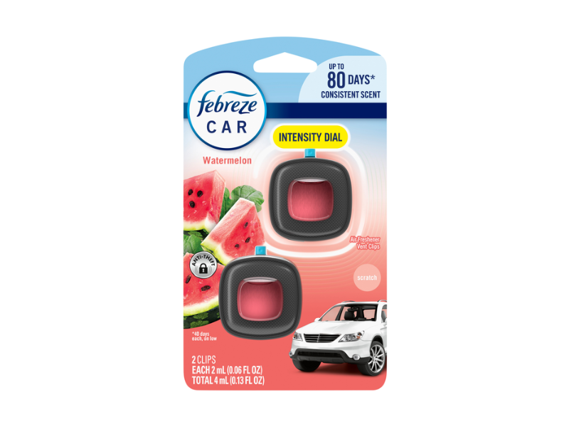 Febreze Car Air Freshener Clip, Watermelon Scent, 0.06 fl oz/2 mL, 2 Count