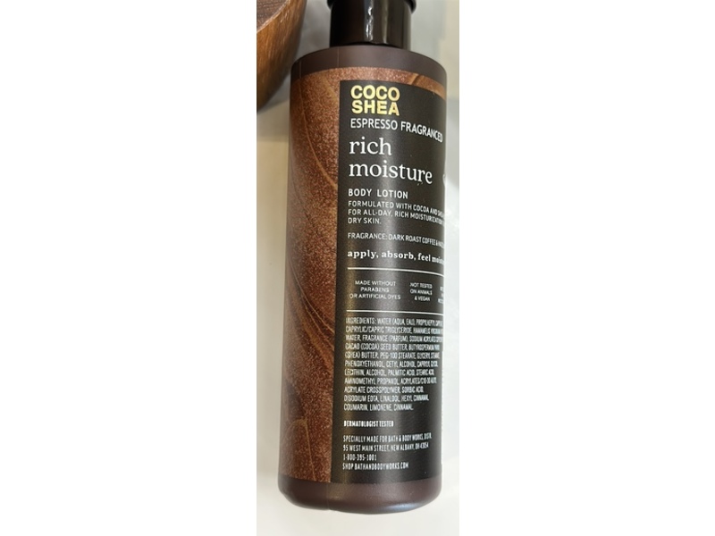 Bath & Body Works Rich Moisture Body Lotion, Coco Shea Expresso Fragranced, 7.8 fl oz/230 mL