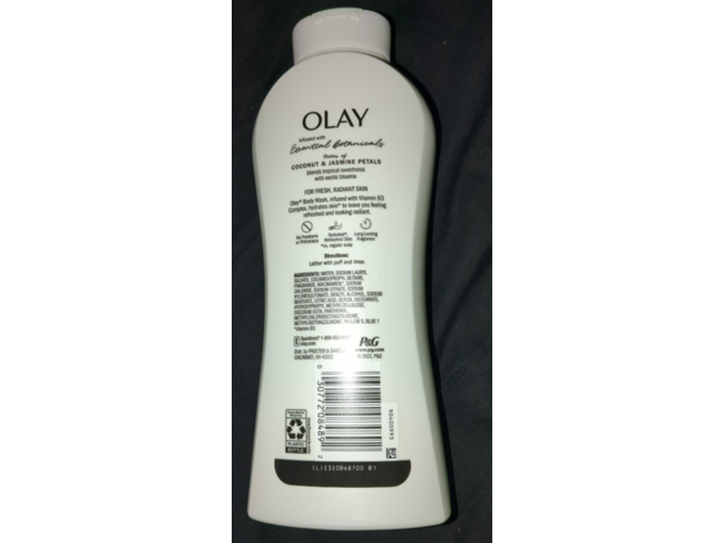 Olay Essential Botanicals Body Wash, Coconut & Jasmine Petals, 23.6 fl oz/700 mL