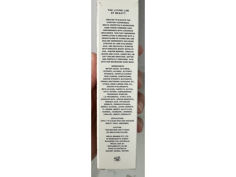 Mecca Cosmetica Nourishing Hand Cream, Oud And Juniper Berries, 2.19 fl oz/65 mL