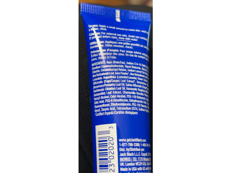 Jack Black Pure Clean Daily Facial Cleanser, Aloe & Sage Leaf, 1 fl oz/30 mL