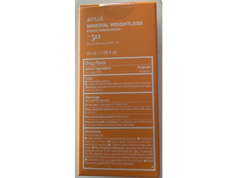 Anua Mineral Weightless Finish Sunscreen, SPF 50, 1.69 fl oz/50 mL