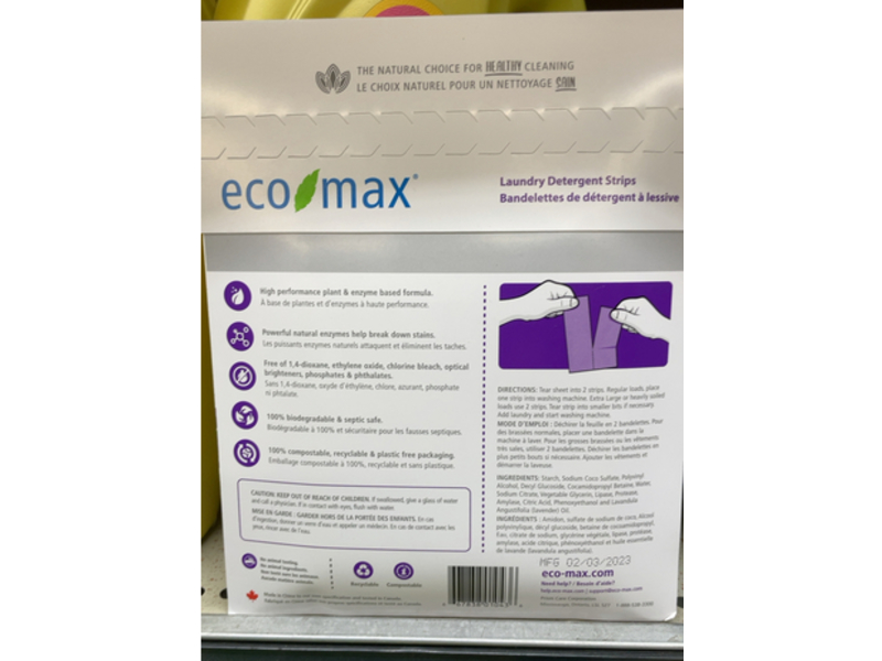 Eco-Max Laundry Detergent Strips, Natural Lavender, 32 Loads