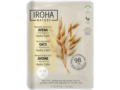 Iroha Nature Hydra Calm Face Sheet Mask, Oat & Hyaluronic acid, 0.70 fl oz/20 mL, 1 Count