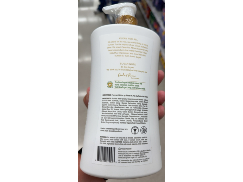Raw Sugar Simple Body Wash, Cold Pressed, Pineapple + Maqui Berry + Coconut, 40 fl oz/1183 mL