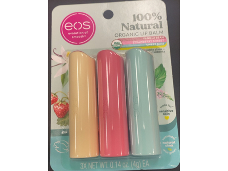 eos 100% Natural & Organic Lip Balm Trio, 0.14 oz/4 g, 3 Count