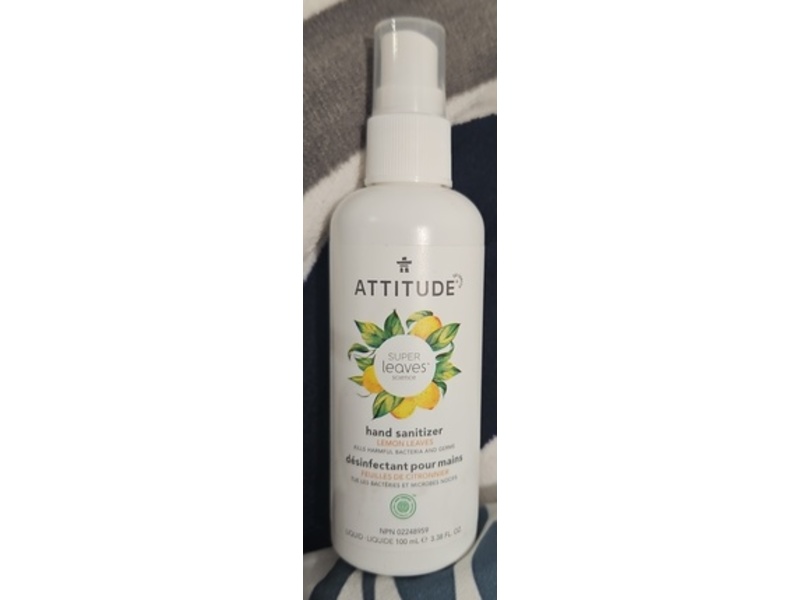 Attitude Super Leaves Science Hand Sanitizer, Lemon Leaves, 3.38 fl oz/100 mL
