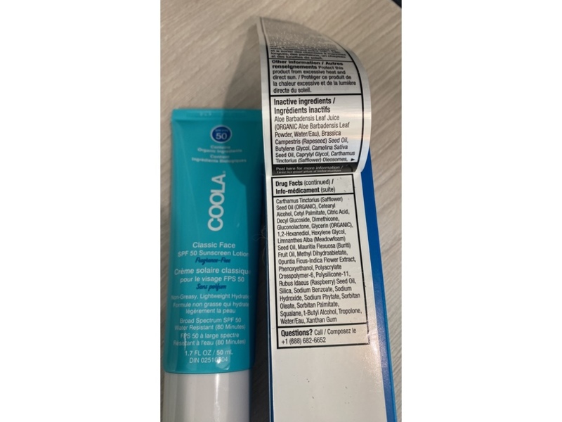Coola Classic Face Sunscreen Lotion, SPF 50, Fragrance Free, 1.7 fl oz/50 mL