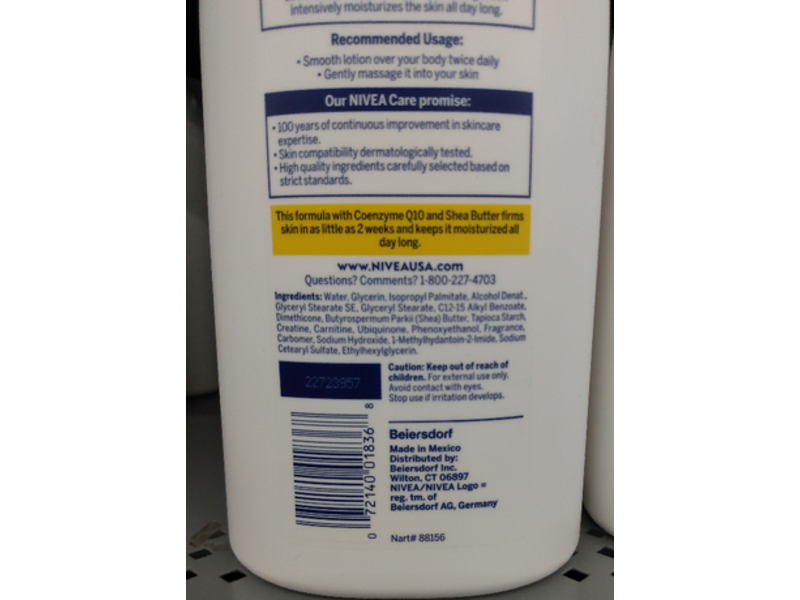 Nivea Skin Firming Hydration Body Lotion, Q10 + Shea Butter, 33.8 fl oz/1000 mL