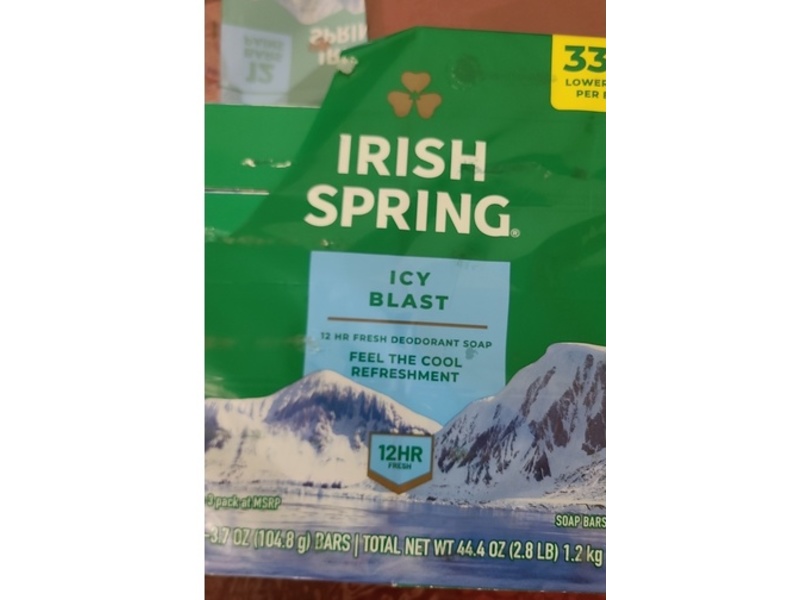 Irish Spring Deodorant Bar Soap, Icy Blast, 3.7 oz/104 .8 g, 12 Count