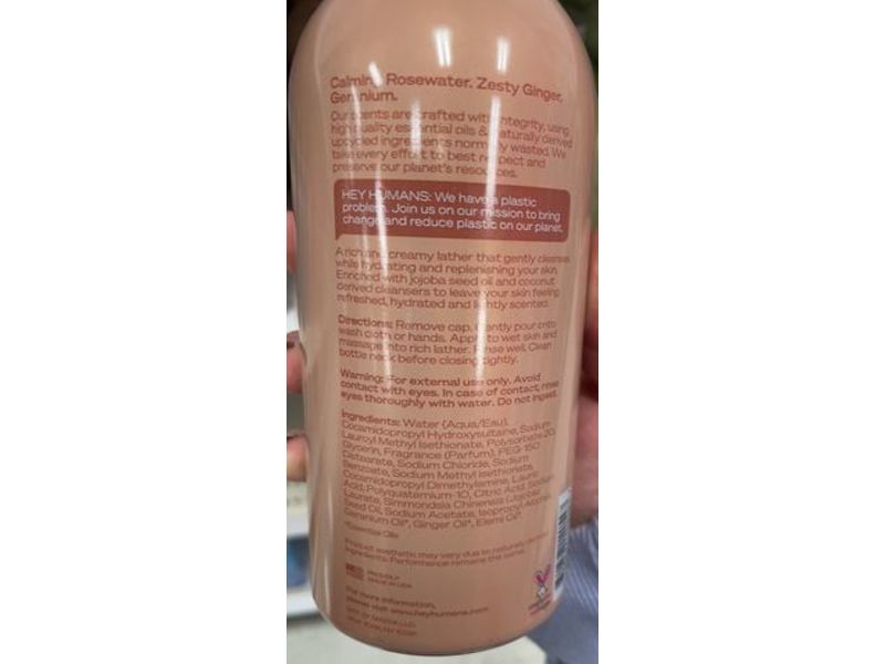 Hey Humans Naturally Derived Body Wash, Rosewater Ginger, 14 fl oz/414 mL