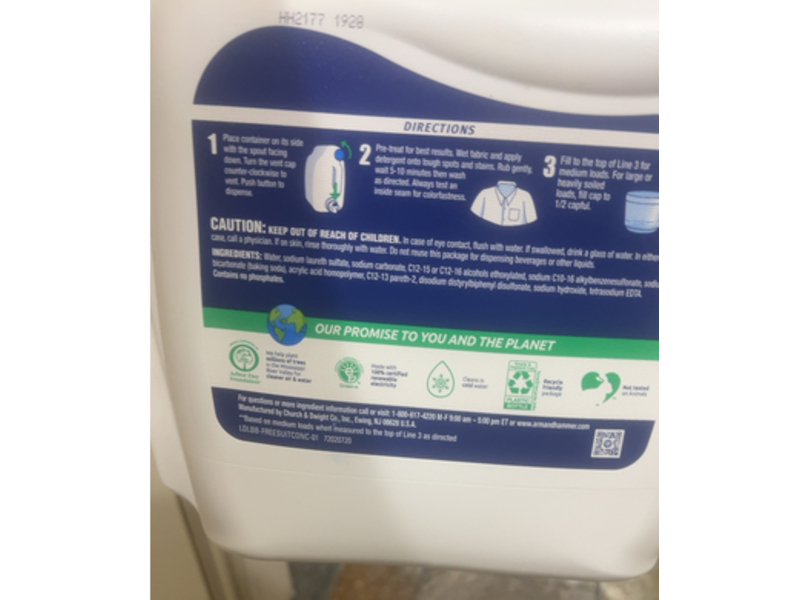 Arm & Hammer Sensitive Skin Liquid Laundry Detergent, Free & Clear, 189 Loads