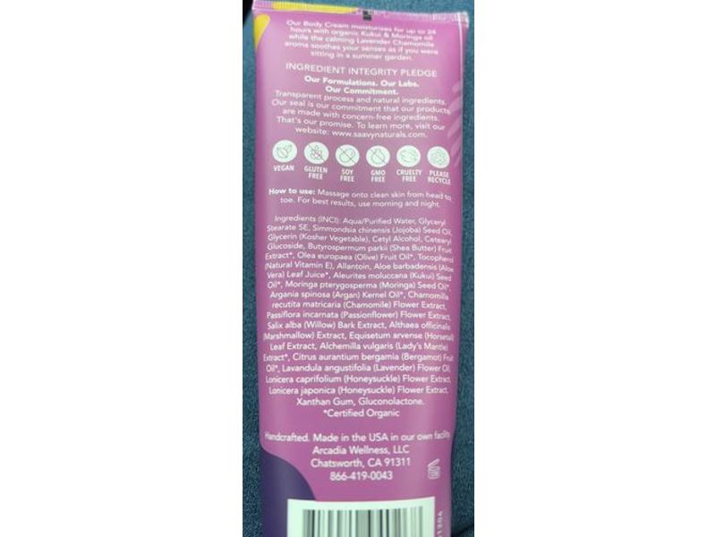 Saavy Naturals Body Cream, Lavender Chamomile, 8.5 oz/250 mL, Pack Of 2