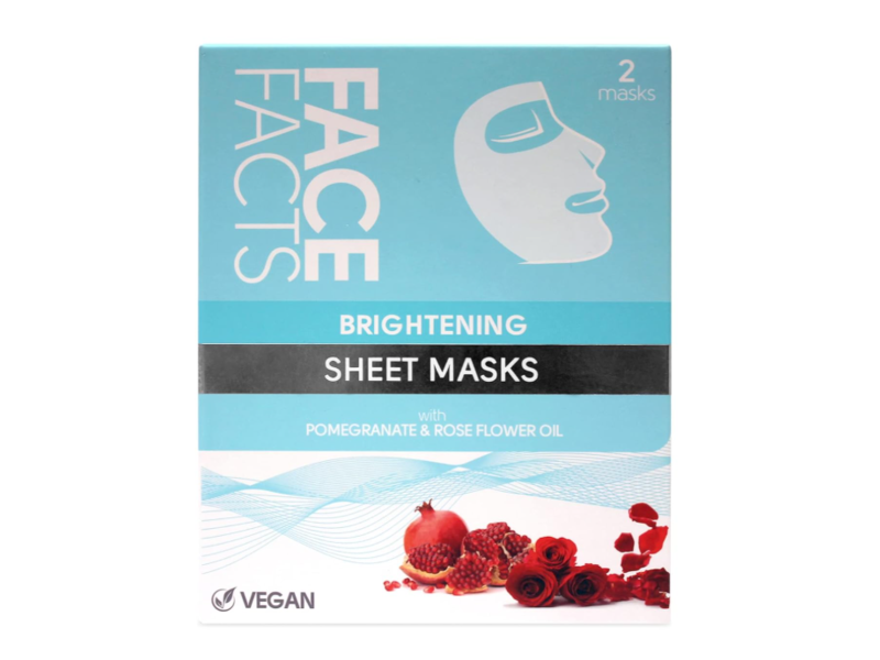 Face Facts Brightening Sheet Masks, Pomegranate+Rose Flower Oil, 2 Counts