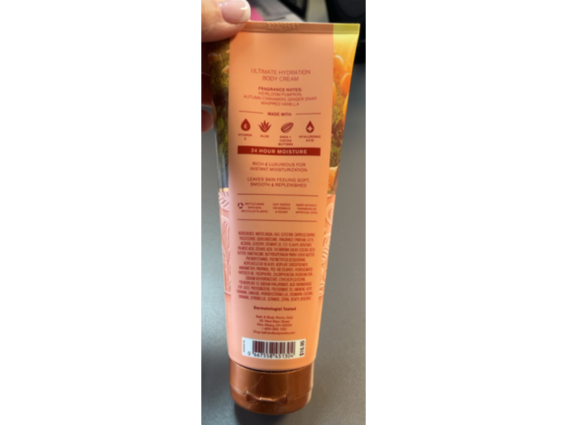 Bath & Body Works Hydration Body Cream, Sweet Cinnamon Pumpkin, 8 oz/226 g