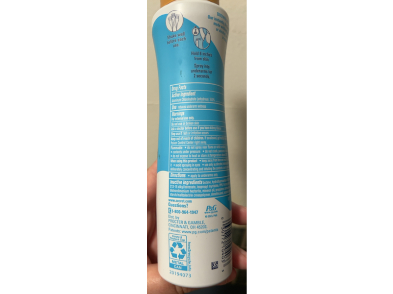 Secret Weightless Antiperspirant/Deodorant Dry Spray, Brown Sugar + Argan Oil, 4.1 oz/116 g, Pack Of 3