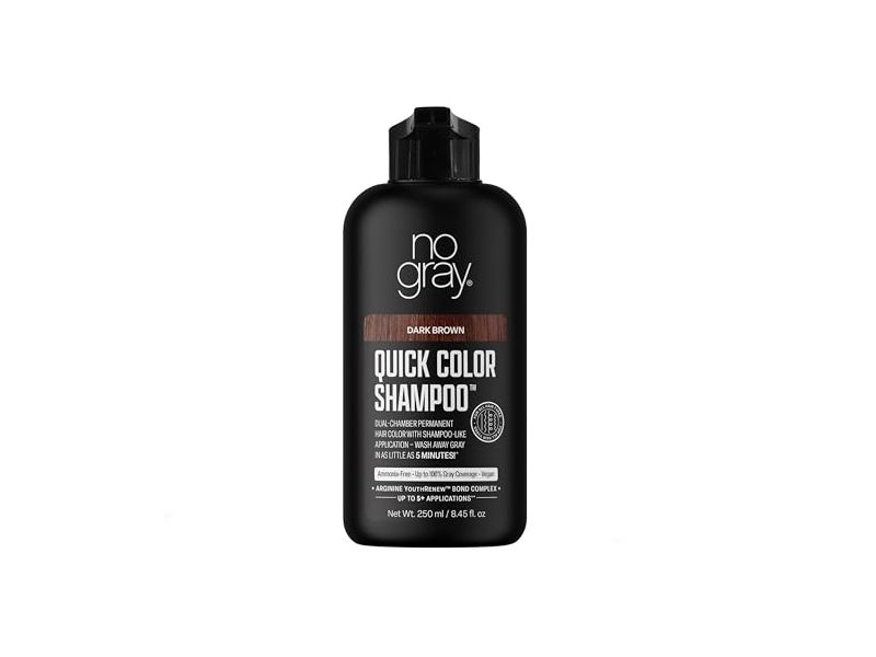 No Gray Quick Permanent Hair Color Shampoo, Dark Brown, 8.45 fl oz/250 mL