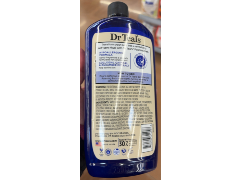 Dr Teal's Foaming Bath with Pure Epsom Salt with Colloidal Oatmeal & Cucumber Extract, 34 fl oz/1000 mL