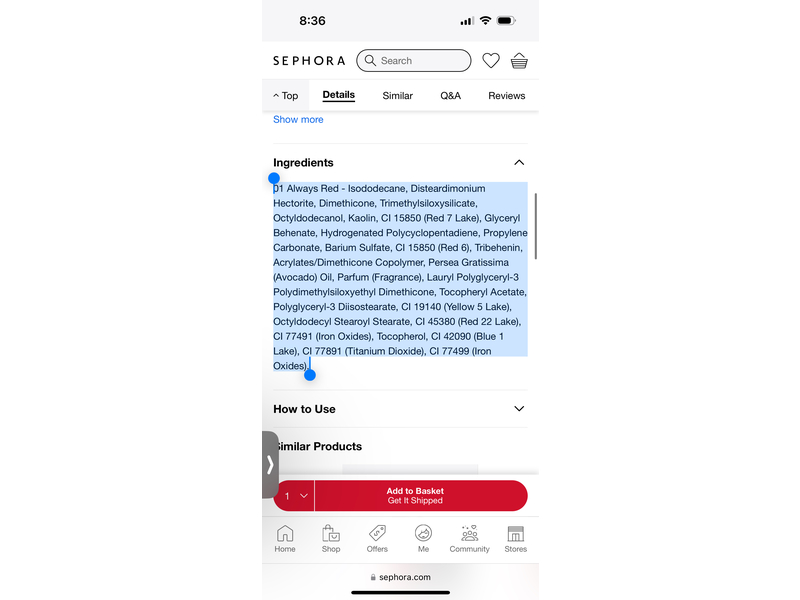 Sephora Cream Lip Stain Liquid Lipstick, 01 Always Red, 0.34 oz/9.7 g