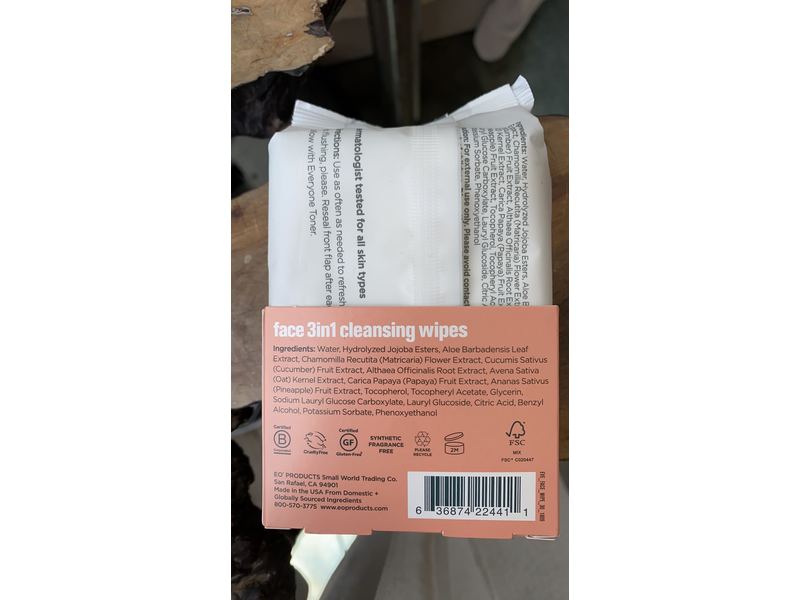 EO FACIAL 3-IN-1 CLEANSING WIPES 30 COUNT