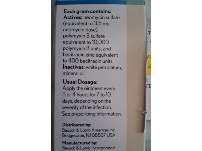Neomycin and Polymyxin B Sulfates and Bacitracin Zinc Ophthalmic Ointment, 0.125 oz/3.5 g, Bausch & Lomb (Rx)