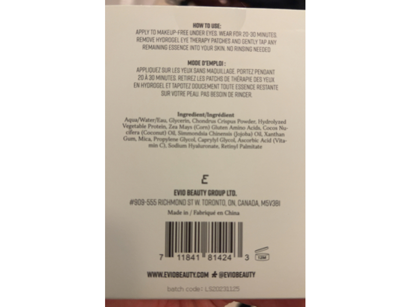 Evio Skin Hydrogel Eye Therapy Hydrate & Brighten Tear Catchers, 6 g, 6 Pairs