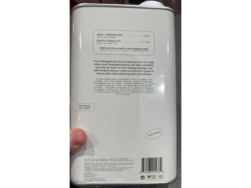 Dedcool Liquid Laundry Detergent, Milk, 60 Loads, 32 fl oz/946 mL