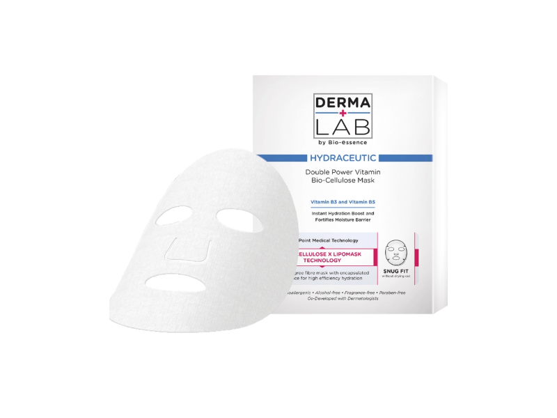 DermaLab Hydraceutic Double Power Vitamin Bio-Cellulose Mask, 25 mL, 3 Count