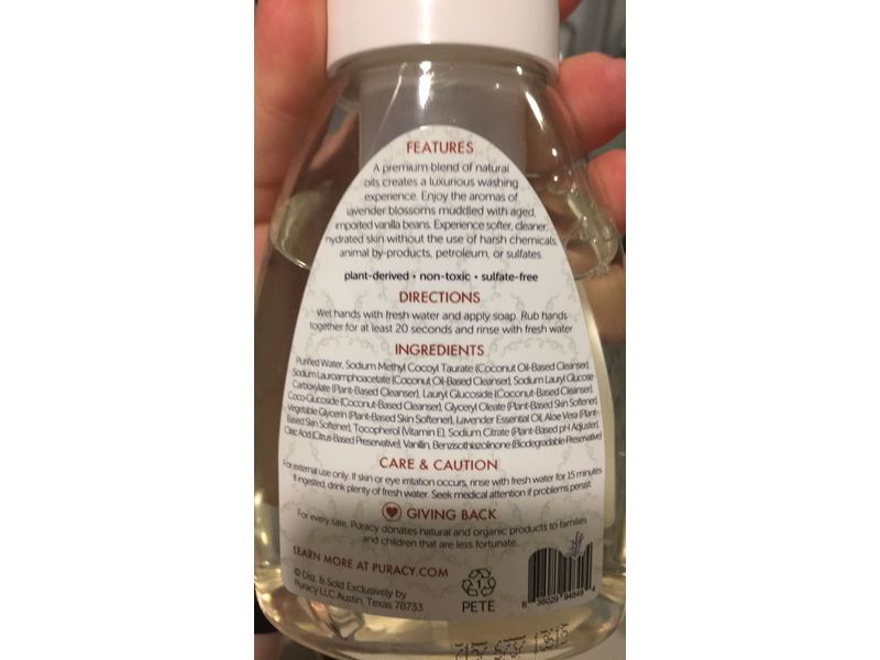 Puracy Natural Foaming Hand Soap, Lavender & Vanilla, 8.5 fl oz