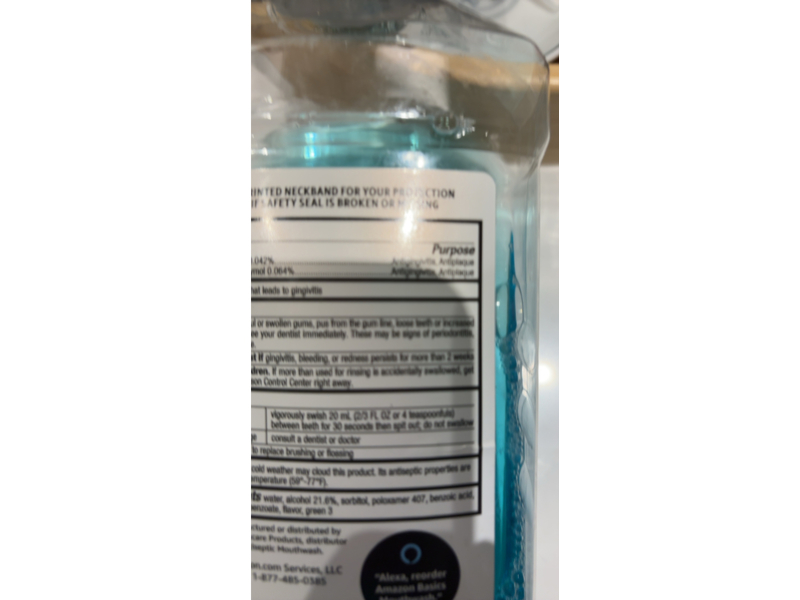 Amazon Basics Antiseptic Mouthwash, Blue Mint, 33.8 fl oz/1 L