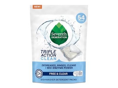 Seventh Generation Triple Action Clean Dishwasher Detergent Packs, Free & Clear, 54 Count