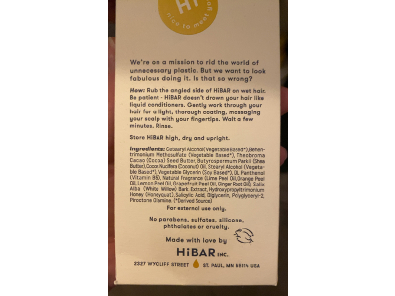 HiBAR Soothe Solid Conditioner Bar, 2.7 oz/76 g