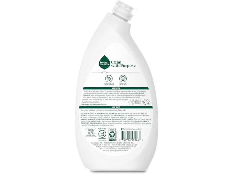 Seventh Generation Toilet Bowl Cleaner , Fresh Mint Scent, 24 fl oz/709 mL, Pack Of 4