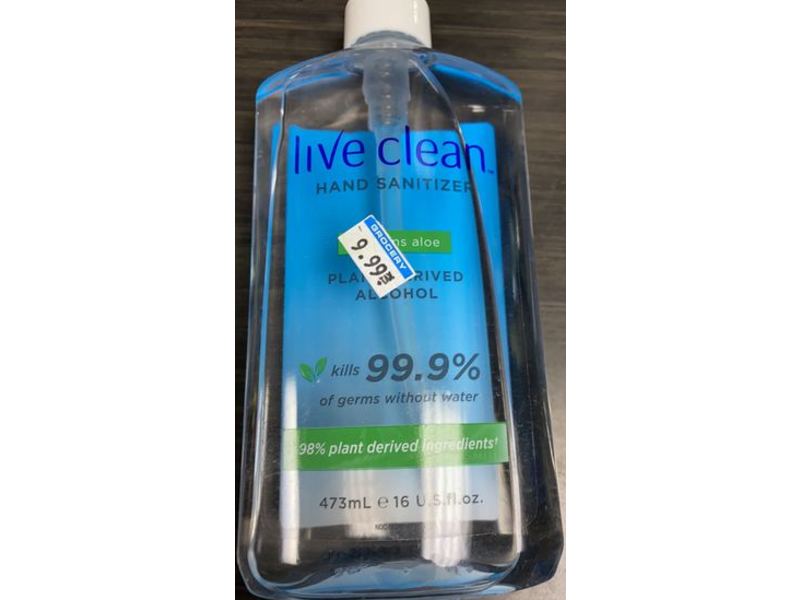 Live Clean Hand Sanitizer, Aloe, 16 fl oz/473 mL