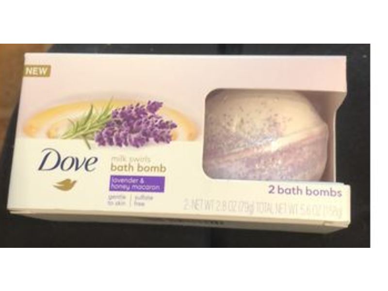 Dove Milk Swirls Bath Bombs, Lavender & Honey Macaron, 2.8 oz/79 g, Pack Of 2