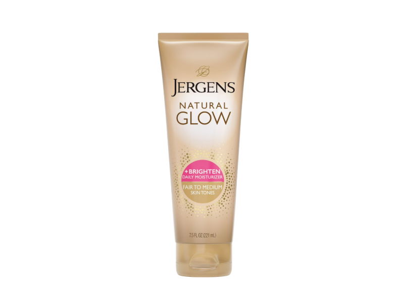 Jergens Natural Glow +Brighten Daily Moisturizer Tanning Lotion, Fair To Medium, 7.5 fl oz/221 mL