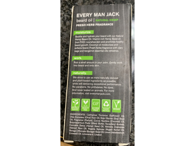 Every Man Jack Nourishing Beard Oil, Hemp Seed Oil, 1.0 fl oz/30 mL