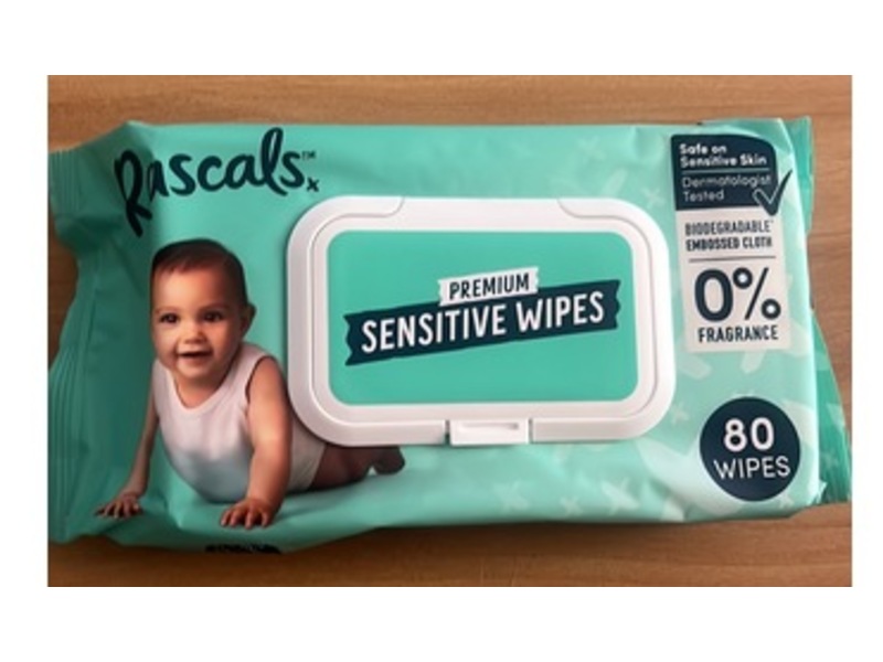 Rascal Premium Sensitive Wipes, 80 Count