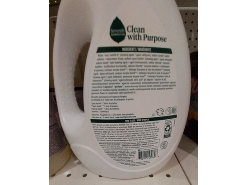 Seventh Generation Clean With Purpose Laundry Detergent, Fresh Lavender Scent, 60 Loads, 90 fl oz/2.6 L