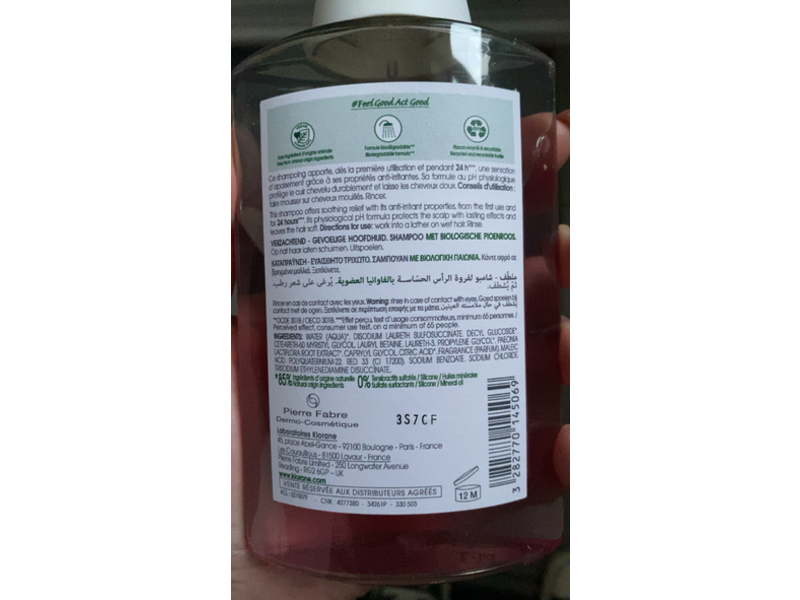 Klorane Soothing - Sensitive Scalp Shampoo, Organic Peony,6.7 fl oz/200 mL