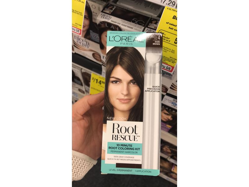 L'Oreal Paris Root Rescue 10 Minute Root Coloring Kit, 4 Dark Brown, 1 Application.
