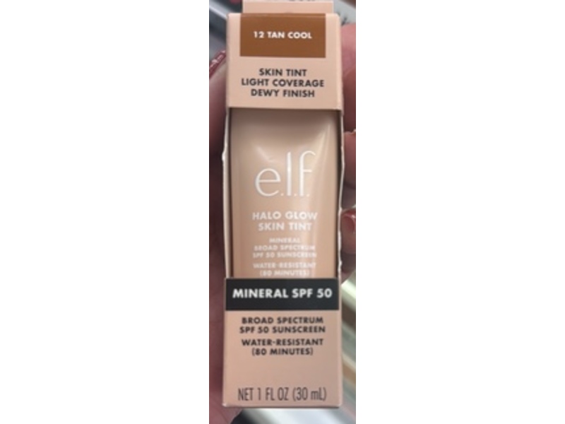 e.l.f. Cosmetics Halo Glow Skin Tint, SPF 50, 12 Tan Cool, 1 fl oz/30 mL