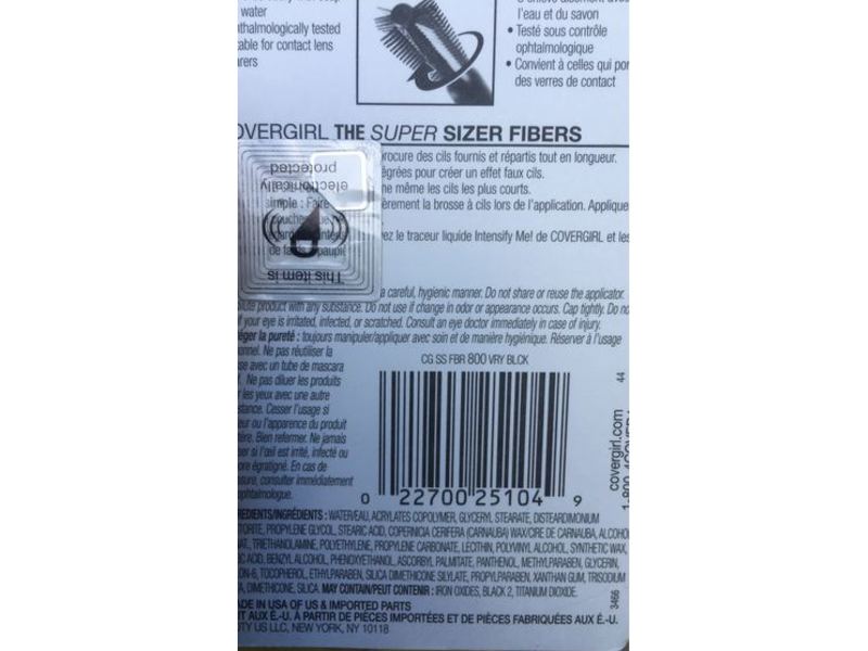 Covergirl The Super Sizer Fibers Mascara, Very Black, 4 fl oz/12 mL