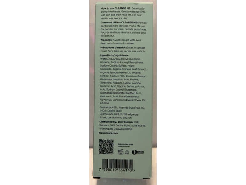 Fre Skincare Cleanse Me Foaming Micellar Cleanser & Makeup Remover, Argan Oil & Leaf Extract, 3.38 fl oz/100 mL