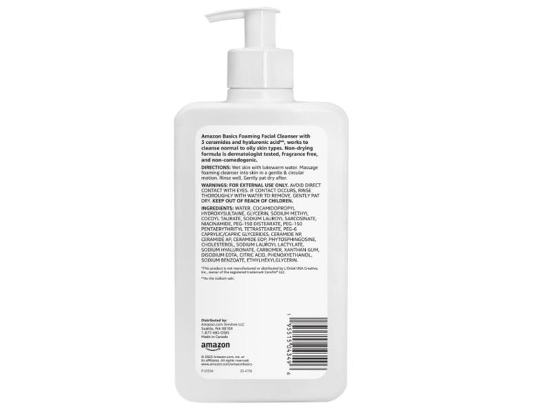 Amazon Basics Foaming Facial Cleanser, Ceramides & Hyaluronic Acid, 12 fl oz/355 mL
