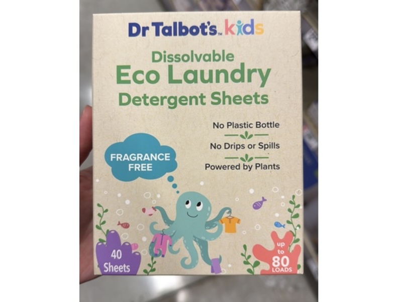 Dr. Talbot's Kids Dissolvable Eco Laundry Detergent Sheets, Fresh Scent, 80 Loads, 40 Sheets