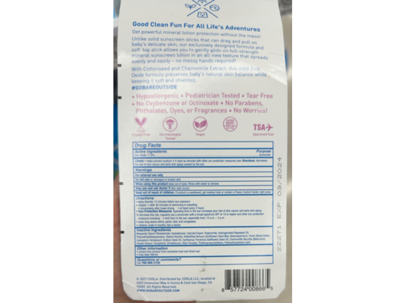 Bare Republic Baby Mineral Sunscreen Stick, SPF 50, 0.9 oz/25 g
