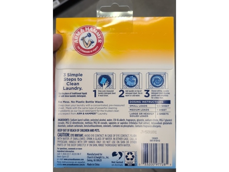 Arm & Hammer Power Sheets Laundry Detergent, Fresh Breeze, 4 Count, 8 Loads