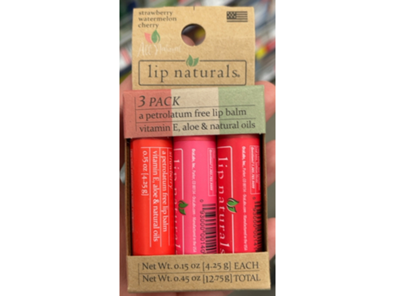 Lip Naturals Lip Balm, Strawberry, Watermelon & Cherry, 0.15 oz/4.25 g