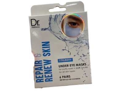 Dr Wellness Repair & Renew Skin Under Eye Masks, Collagen, 0.21 oz/6 g, 8 Pairs